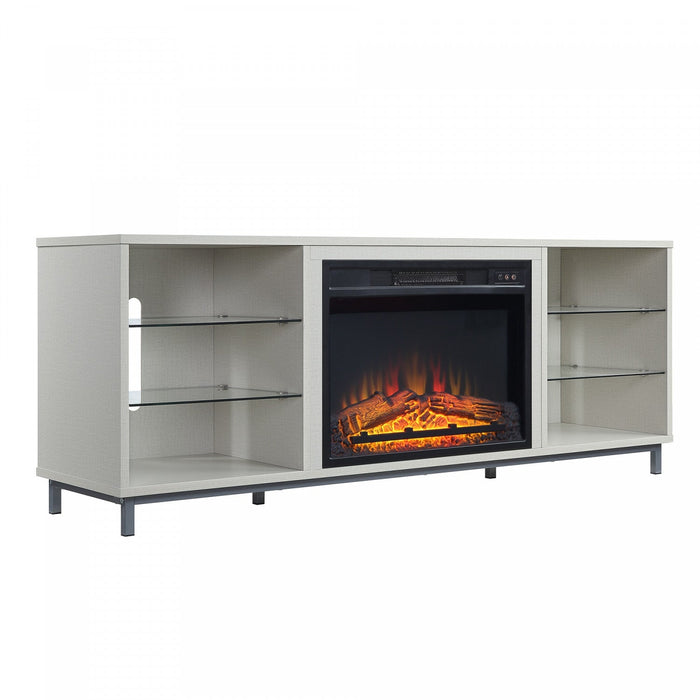 Brighton Modern 2-Piece Electric Fireplace in Black and Beige 