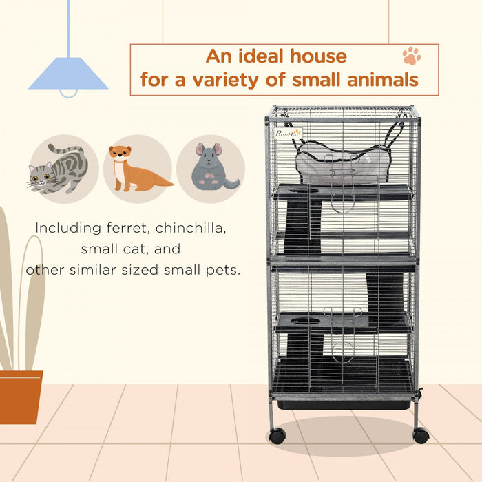 Pawhut 4-tier Rolling Small Animal Cage Pet Mink Chinchilla Small Cat Hutch Pet Play House With Hamm