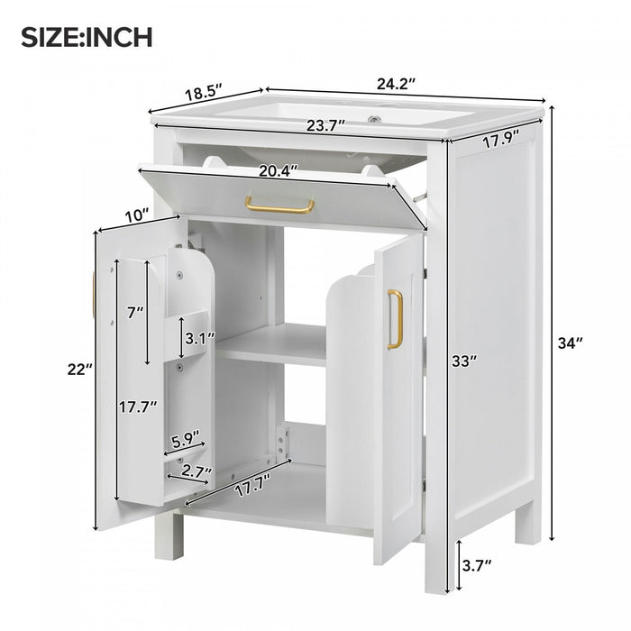 Olivia 24\" Space-saving Storage Bathroom Vanity Combo With Solid Wood Frame - White 