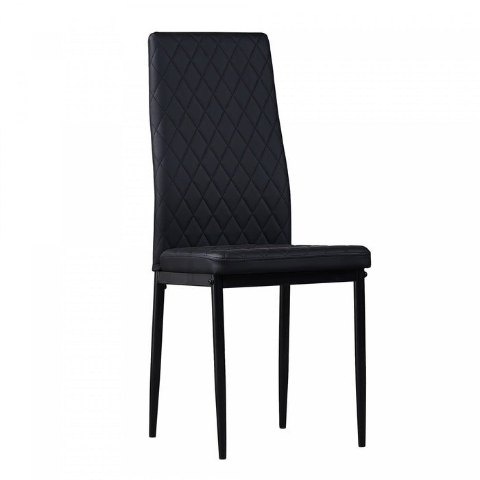 Ava Modern Diamond Grid Pattern Dining Chair Set (4-Pack) with Fireproof Leather and Metal Frame,Black  
