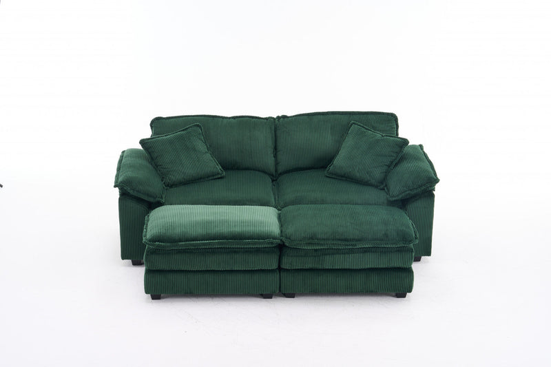 Liam 84.6\" Comfortable Cloud Modular Sofa with Corduroy Upholstered,Green  