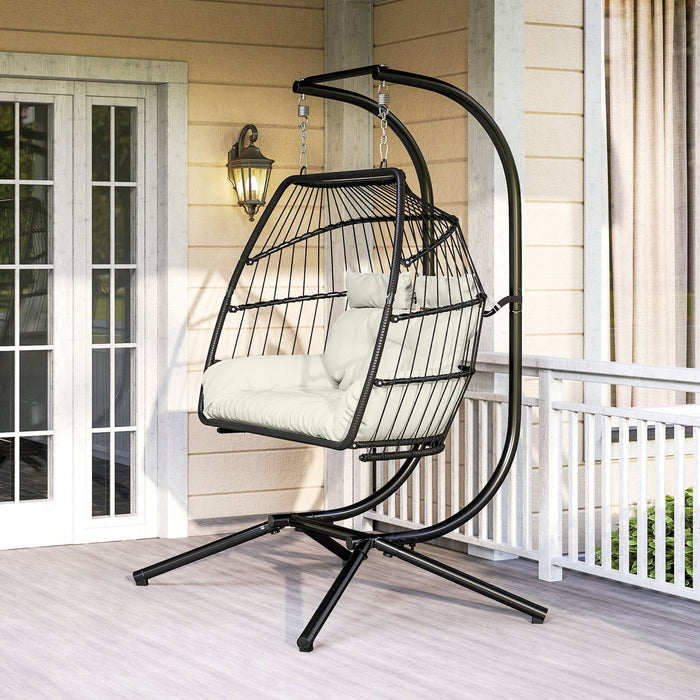 Outsunny Double Hanging Egg Chair, Foldable Hammock Chair, Cream White