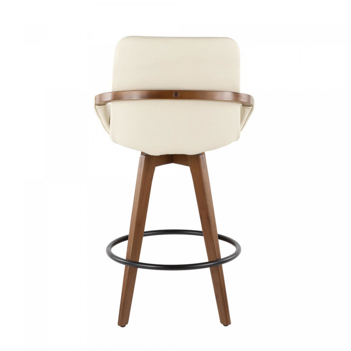 LumiSource Cosmo Faux Leather Mid-Century Modern Counter-Height Stool - Walnut/Cream