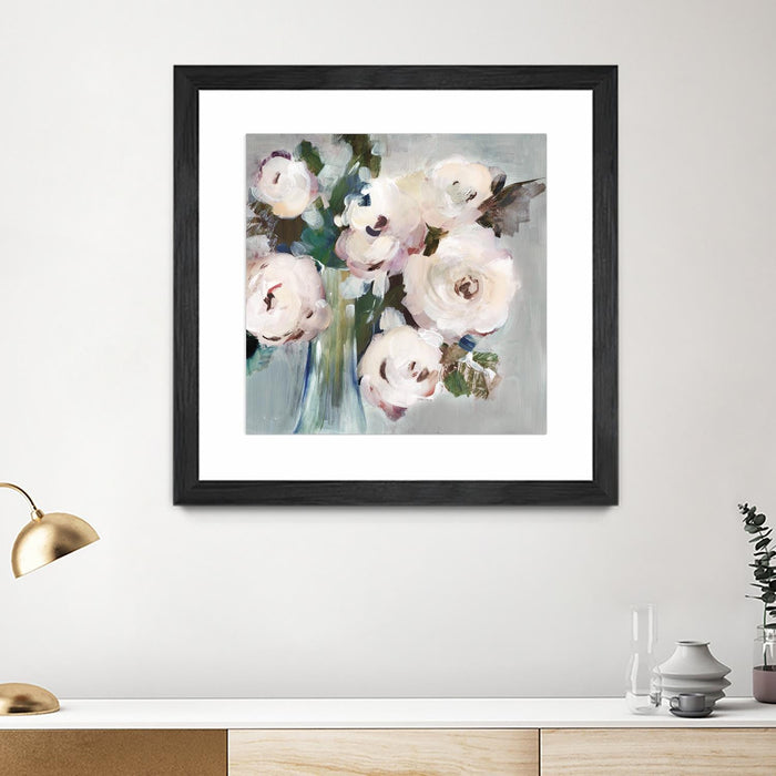 \"Pale Pink Bouquet I\" Matted and Framed Black 36x36 Wall Art