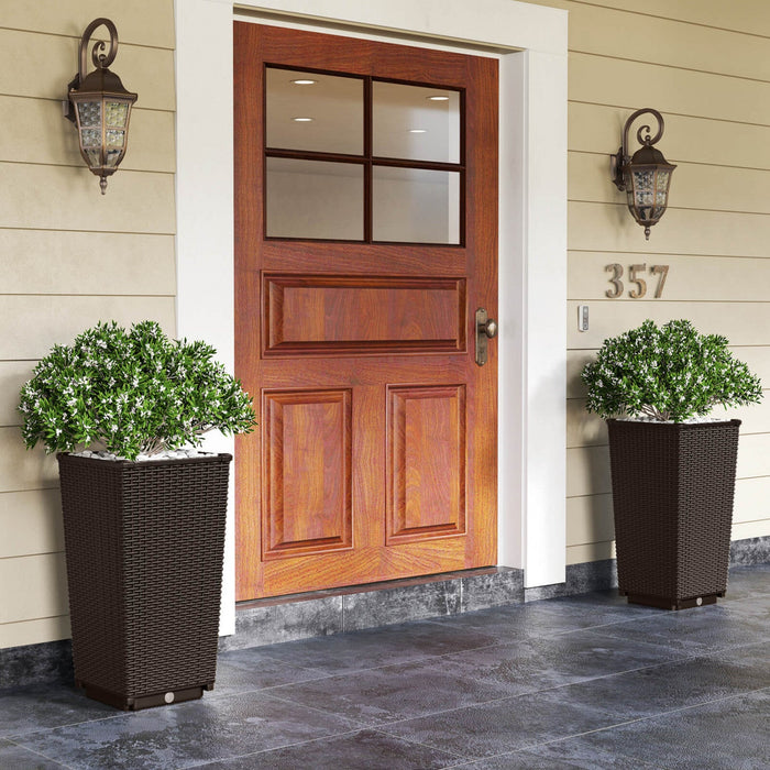 Costway 23" Tall Planters Set Of 2 Rattan Wicker Plant Pot Self-watering Tree Pot Brown