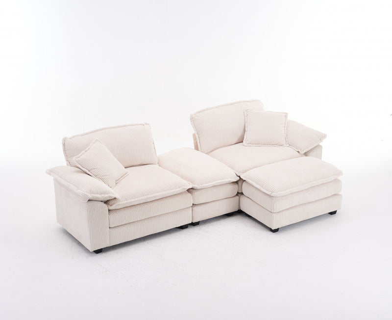 Liam 84.6\" Comfortable Cloud Modular Sofa with Corduroy Upholstered,White  
