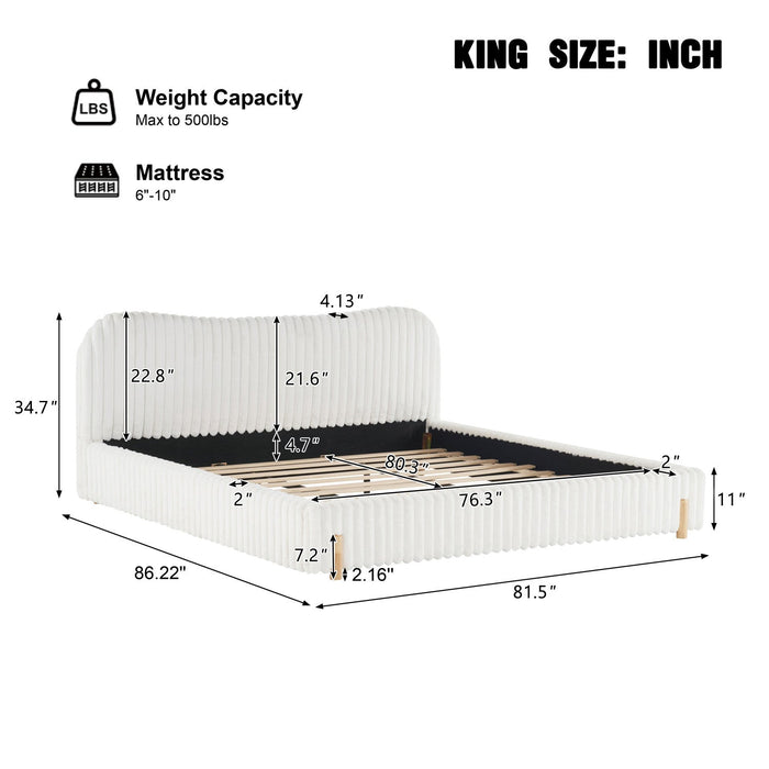 Luna Upholstered Bed with Plush Headboard,King Size - White 