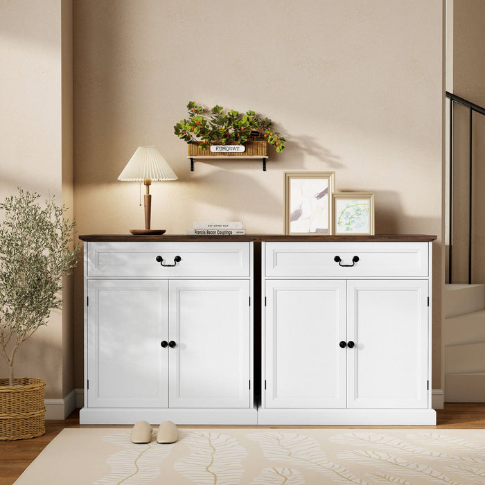 HOMCOM Buffet Cabinet 32" Farmhouse Sideboard with Thick Top Drawer White
