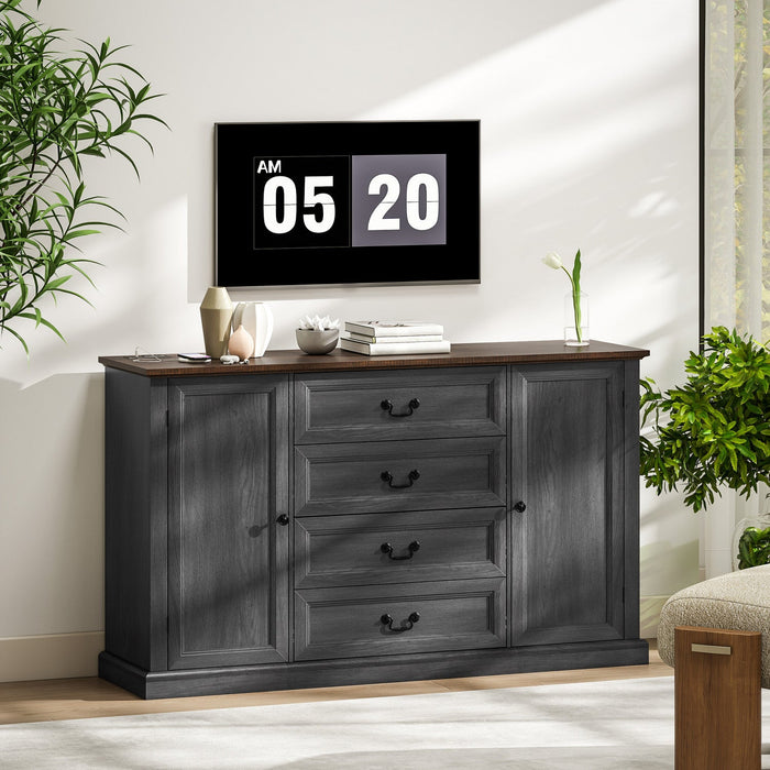 HOMCOM 58" Sideboard Buffet Cabinet with Charging Station Black Wood Grain