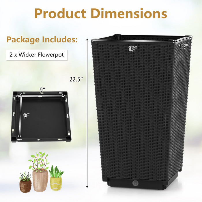 Costway 2pcs Outdoor Wicker Flower Pot 22.5"tall Planters With Drainage Hole Black