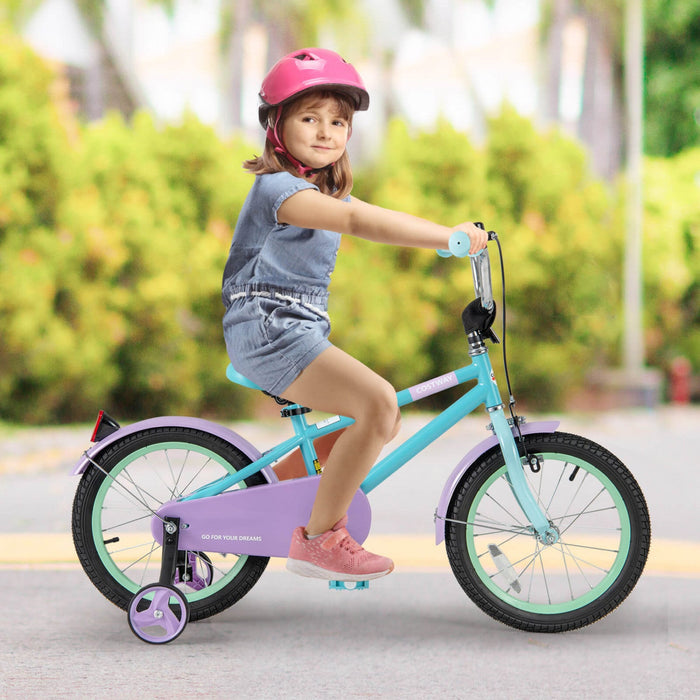 Costway 16" Kids Bike With Adjustable Saddle Handlebar Removable Training Wheels Handbrake Blue