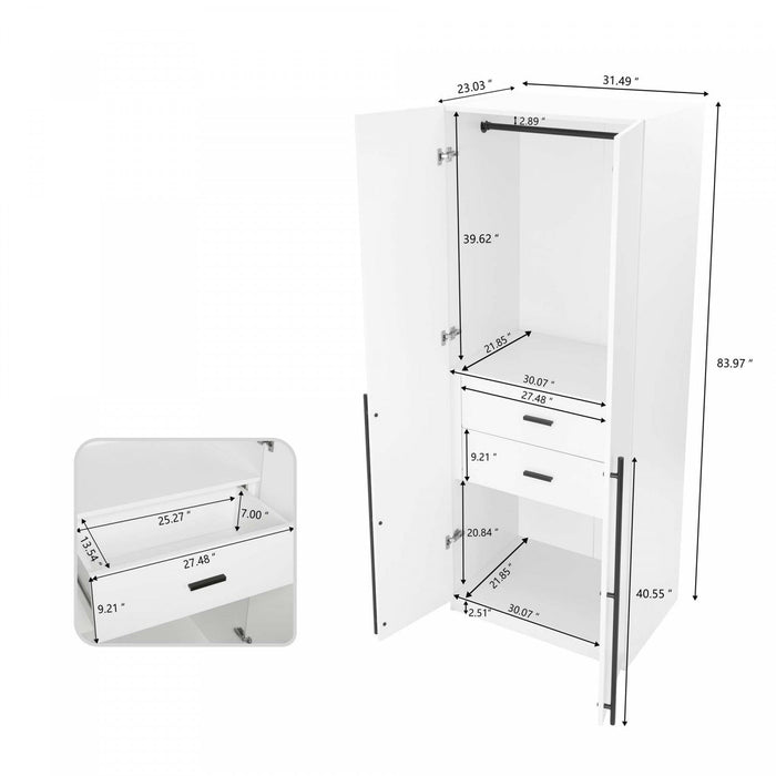 Lee Modern 2-Piece Wardrobe Closet in White Armoire 