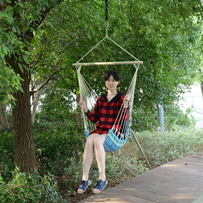 Outsunny Portable Hanging Woven Hammock Seat Rope Swing Chair Sleeping Bed For Outdoor Garden Yard C