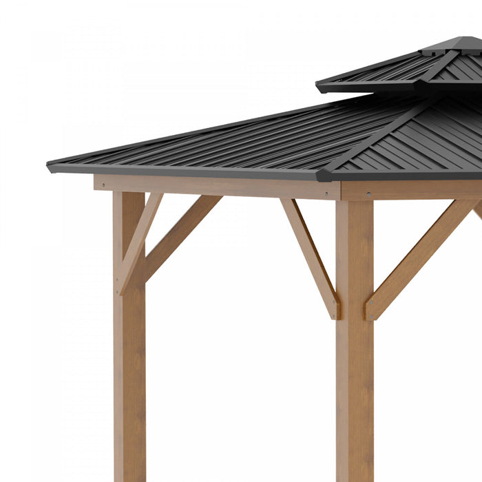 Outsunny 12' X 12' Wood Frame Hardtop Gazebo Galvanized Steel Canopy Outdoor Shelter With Double Ven