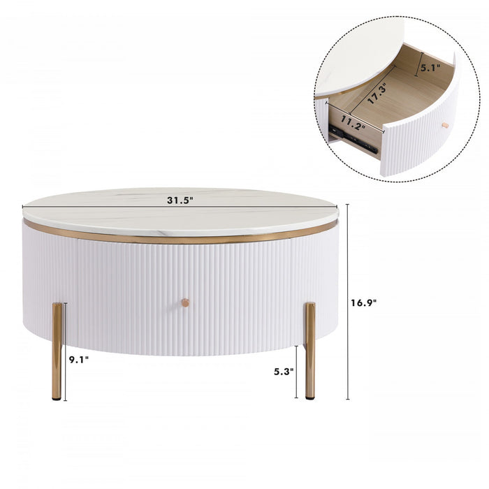 Nelson 31.5\" Modern Round Coffee Table With 2 Storage Drawers - White 