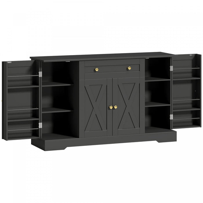 HOMCOM 54" Sideboard Buffet Cabinet, Farmhouse Kitchen Cabinet, Black