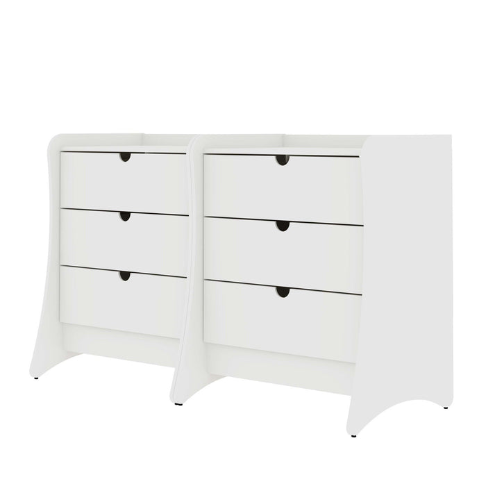 Coney Mid-Century Modern 28\" Nightstand in White (3-Drawer) - Set of 2 