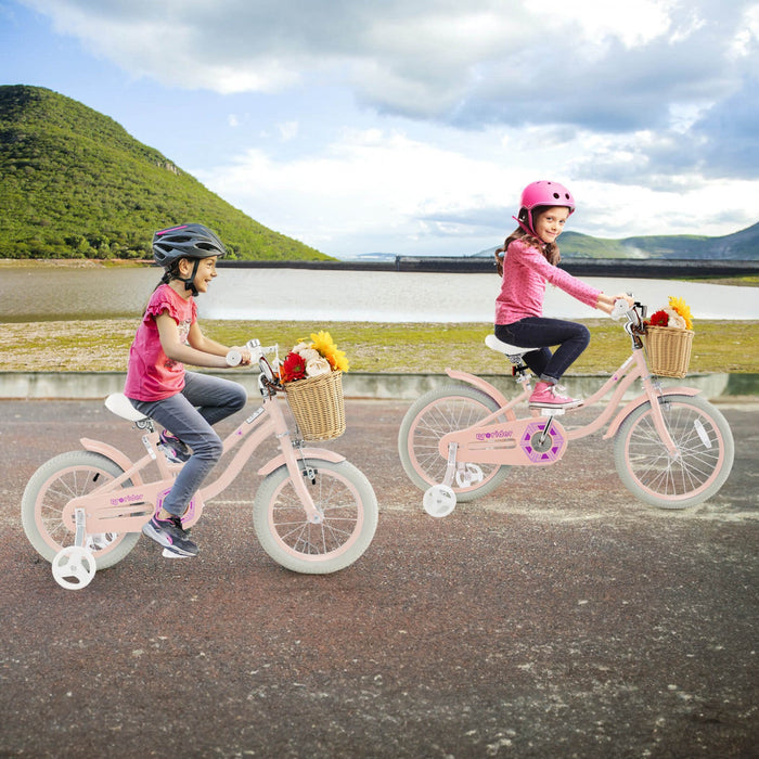 Prorider 14" Kid's Bike With Training Wheels Adjustable Handlebar Seat Handbrake Pink