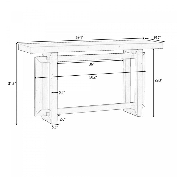 Ethan 59.1'' Triple Rectangle Design Painted Entryway Table with Pine Wood Legs,Grey Sofa Table  