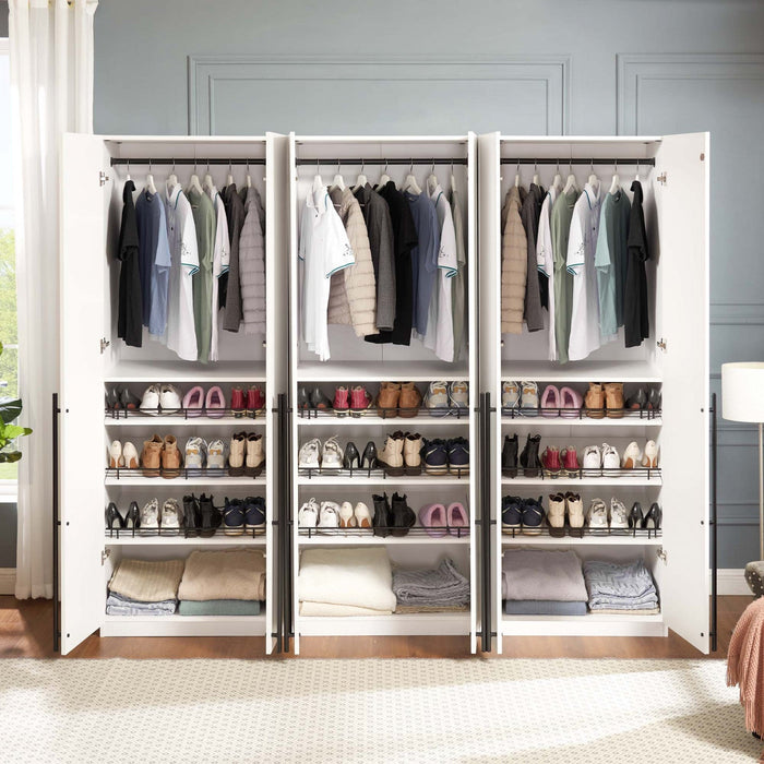 Lee Modern 32\" Wardrobe Closet in White - Set of 3 Armoire 