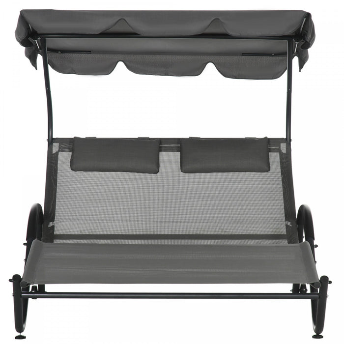Outsunny Tanning Chair With Sunshade Roof Chaise Lounge Chair, Dark Gray
