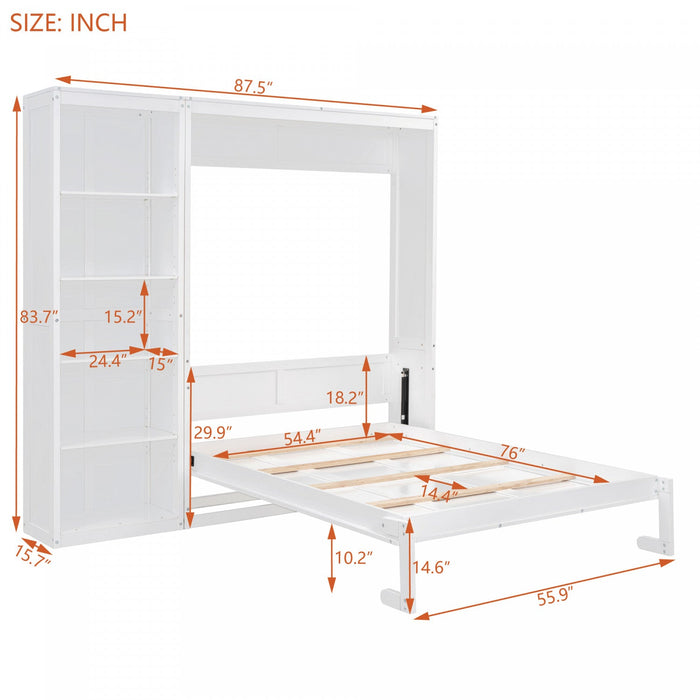 Jocelyn Space-saving Full Murphy Bed With Shelves - White 