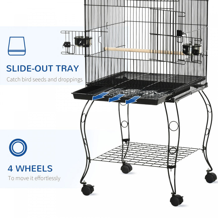 Pawhut 53.9'' Large Rolling Steel Bird Cage Bird House With Detachable Rolling Stand, Storage Shelf,
