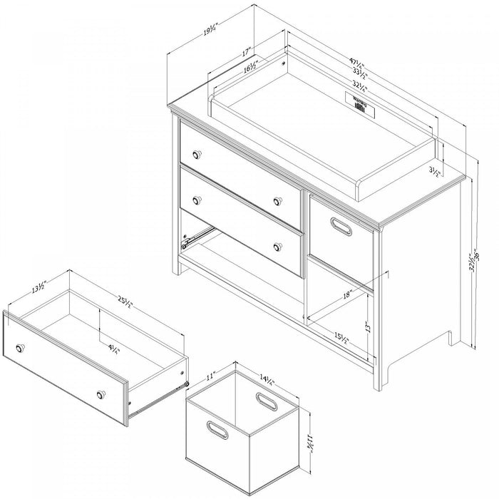 Cotton Candy Changing Table With Removable Rim, Drawers, And Open Storage - Pure White 