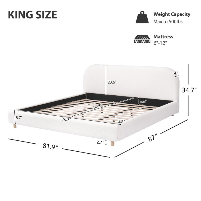 Mia Upholstered Bed with Loop-Pile Fabric,King Size - Light Beige 