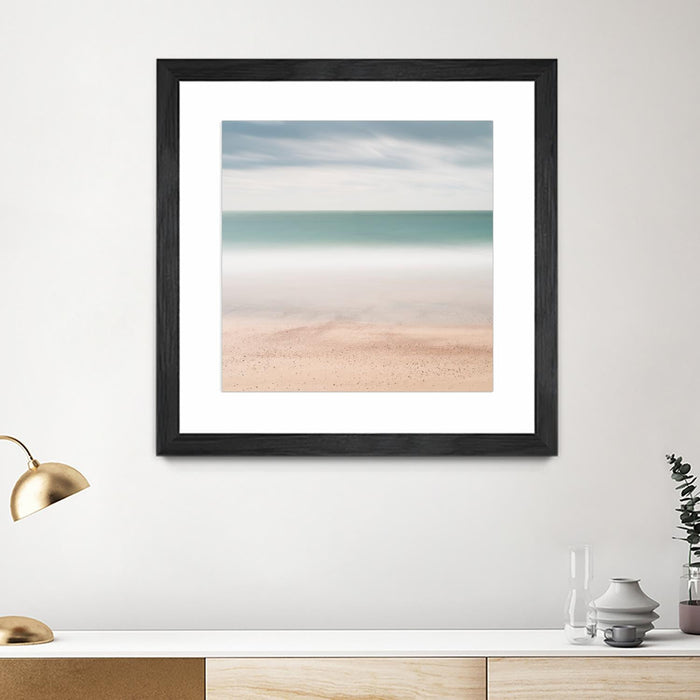\"Beach, Sea, Sky\" Matted and Framed Black 30x30 Wall Art