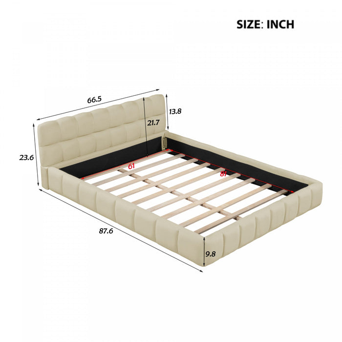 Jessica Upholstered Platform Bed with Comfortable Linen Fabric and Sturdy Frame,Queen Size,Beige Queen Bed  