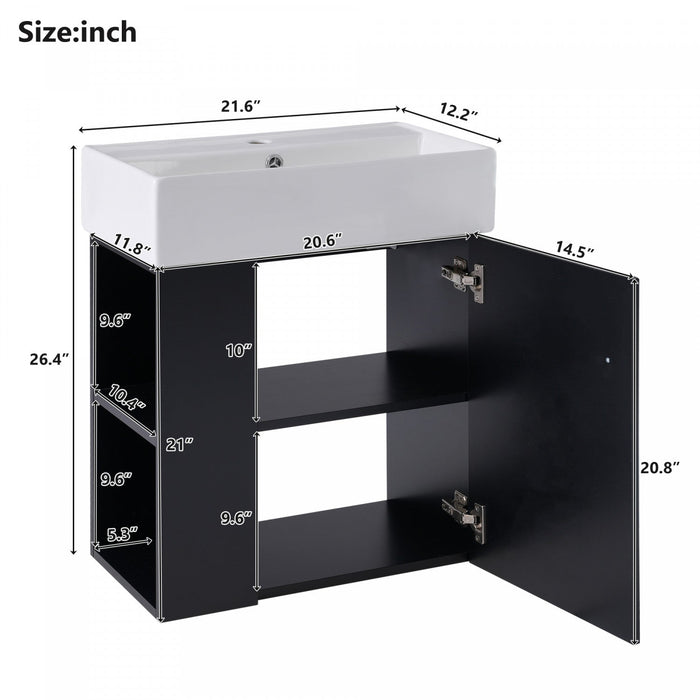 Rachel 21.6\" Floating Bathroom Vanity With Ceramic Basin, Soft-close Door, And Left Side Storage 