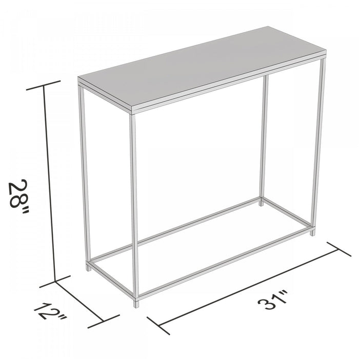 31” Modern Console Table - White With Silver Metal 