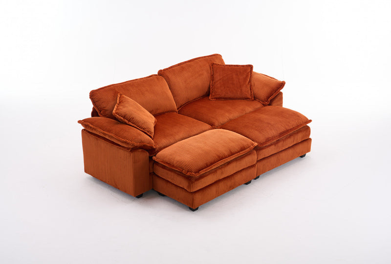 Liam 84.6\" Comfortable Cloud Modular Sofa with Corduroy Upholstered,Orange  