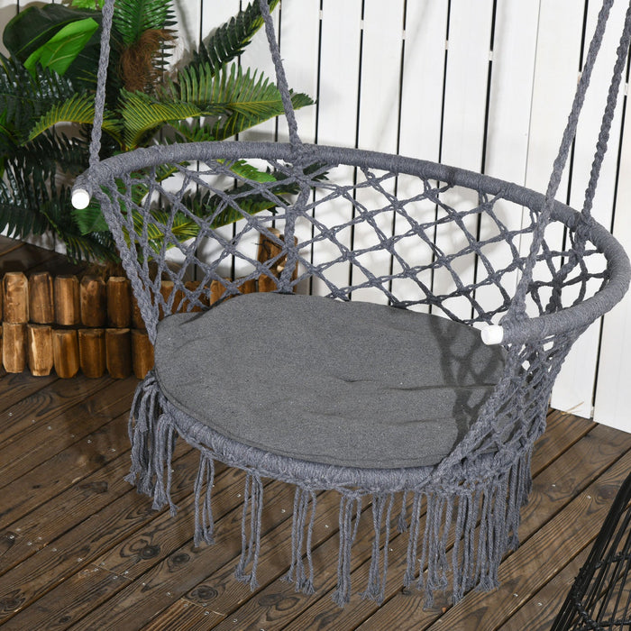 Outsunny Hanging Hammock Chair, Cotton Rope Porch Hammock Swing With Metal Frame And Cushion, Large 