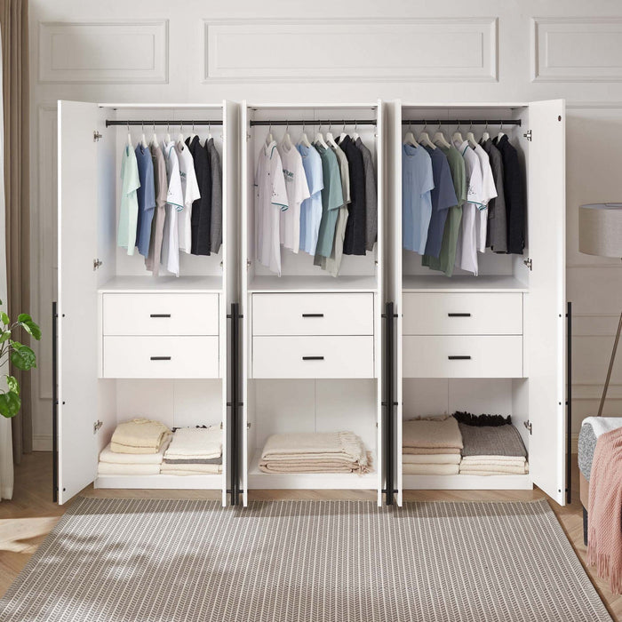 Lee Modern 32\" Wardrobe Closet in White - Set of 3 Armoire 