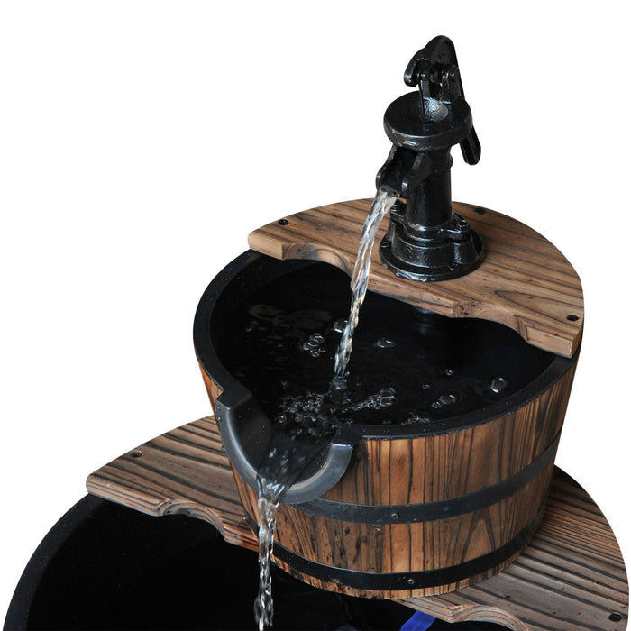 Outsunny 2-tier Wooden Barrel Water Fountain With Electric Pump, 23\" Tall Cascading Feature Outdoor 