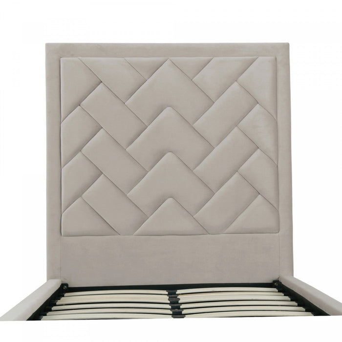 Crosby Modern Upholstered Velvet Twin Bed in Greige 