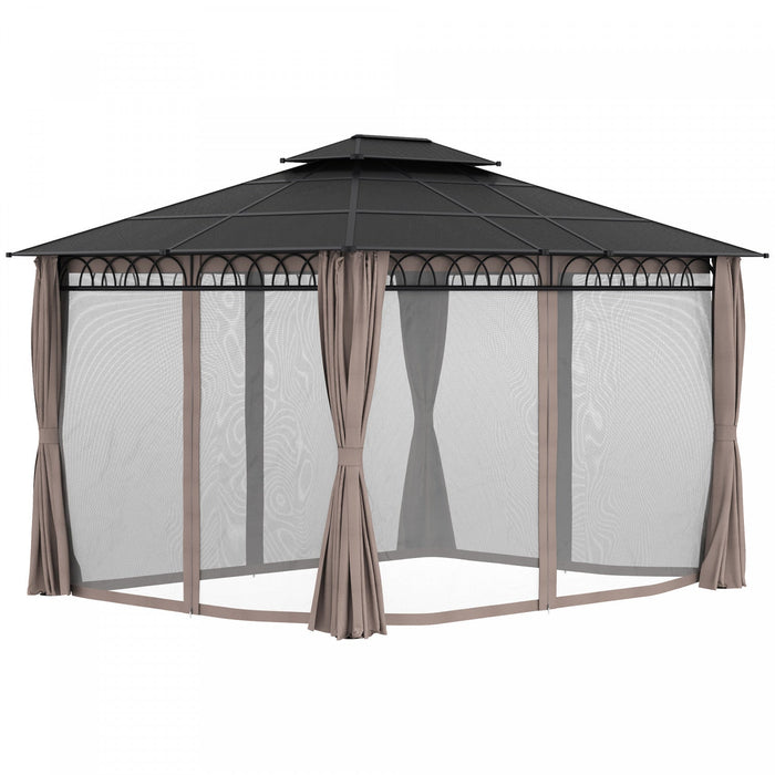Outsunny 10' X 12' Outdoor Gazebo Canopy, Double roof Hardtop Gazebo With polycarbonate Roof, Steel 