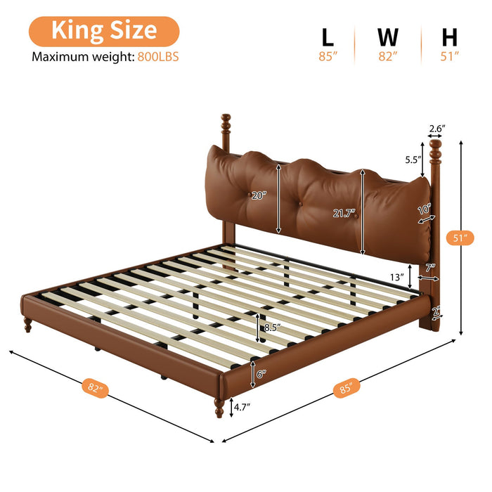 Emma Faux Leather Platform Bed Frame with Headboard,Queen Size,Brown Queen Bed  