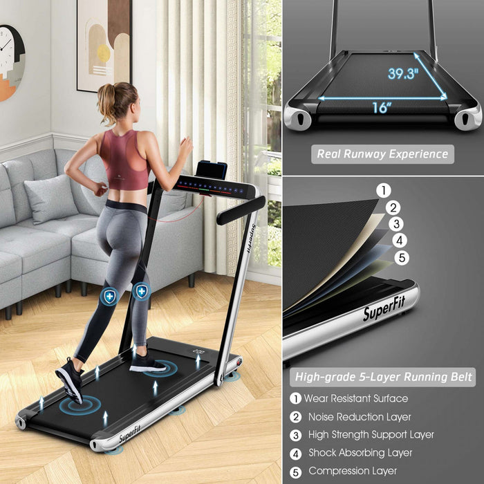Superfit 2.25hp 2 In 1 Dual Display Folding Treadmill Jogging Machine W/app Control White