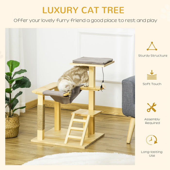 Pawhut 25.5\" Cat Tree Kitty Tower Activity Center Pinewood Cat Climbing Toy Indoor Outdoor Pet Furni