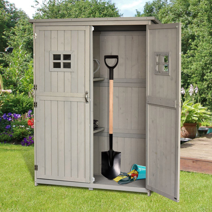 Outsunny 4 X 1.5ft Wooden Garden Shed With Two Windows, Outdoor Tool Storage Cabinet Organizer, Doub