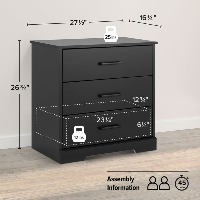 Prepac Rustic Ridge Farmhouse 3-Drawer Nightstand - Black