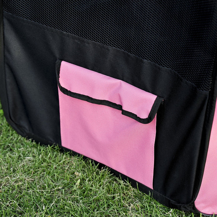Pawhut 49.2\" Folding Soft Pet Playpen Tent Kennel Puppy Cat Dog Exercise Crate With Carry Bag Pink A