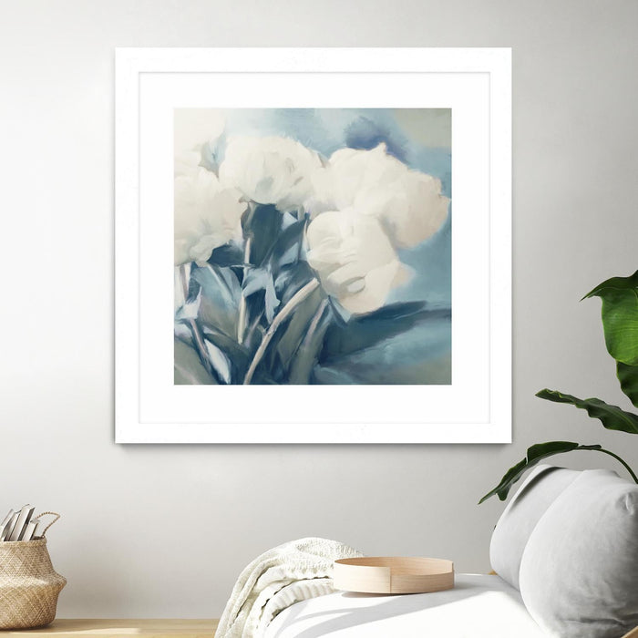 \"White Roses I\" Matted and Framed White 30x30 Wall Art