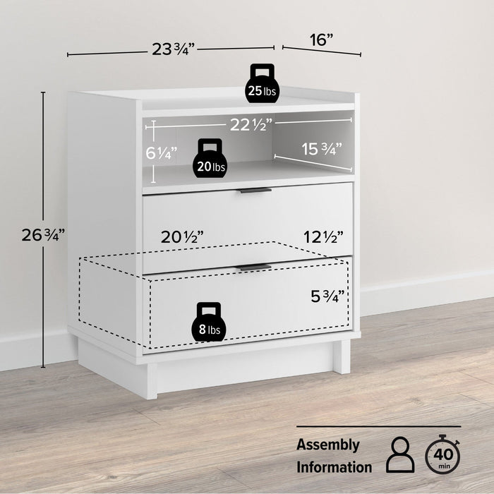 Prepac Simply Modern 23.75\" 2-Drawer Nightstand - White