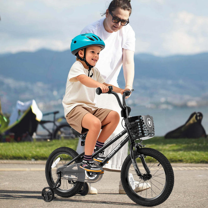 Costway 16" Kid's Bike With Training Wheels Adjustable Handlebar & Seat Handbrake Black
