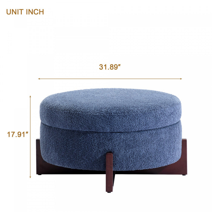 Sophia Round Storage Ottoman Coffee Table with Tufted Upholstery - Blue 