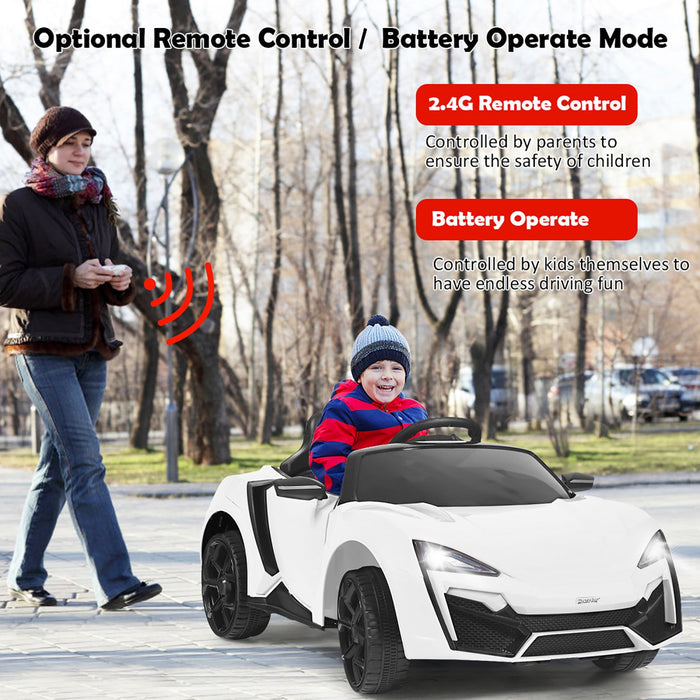 Costway 12v Kids Ride On Car 2.4g Rc Electric Vehicle W/ Lights Mp3 Openable Doors White